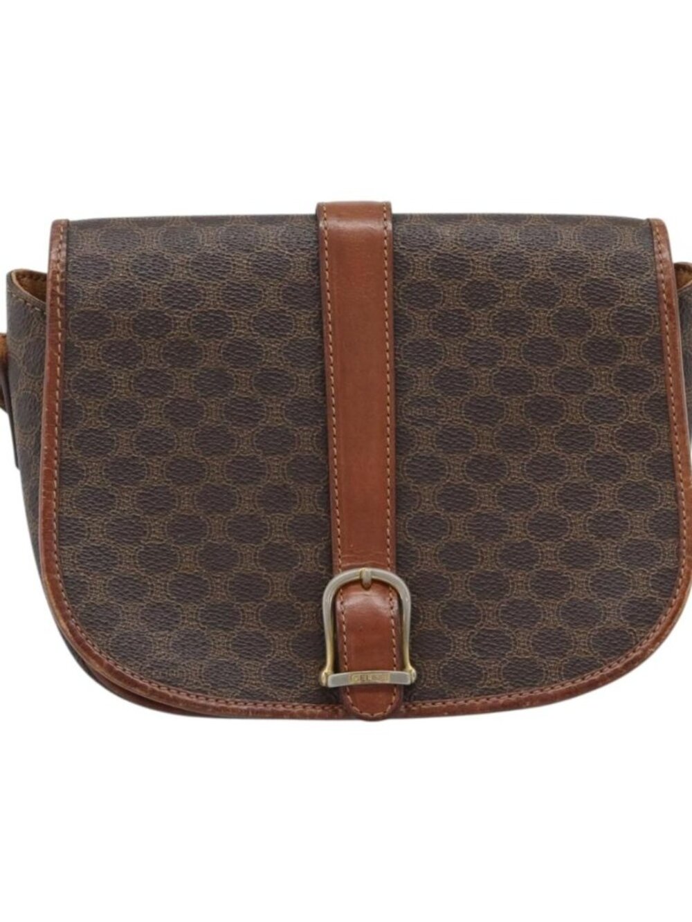 CELINE Macadam Canvas Shoulder Bag PVC Leather Brown Gold - Picture 10 of 16